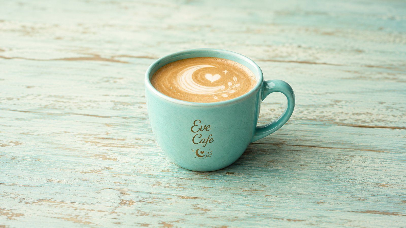 Eve Cafe のラテアートが描かれたカップ